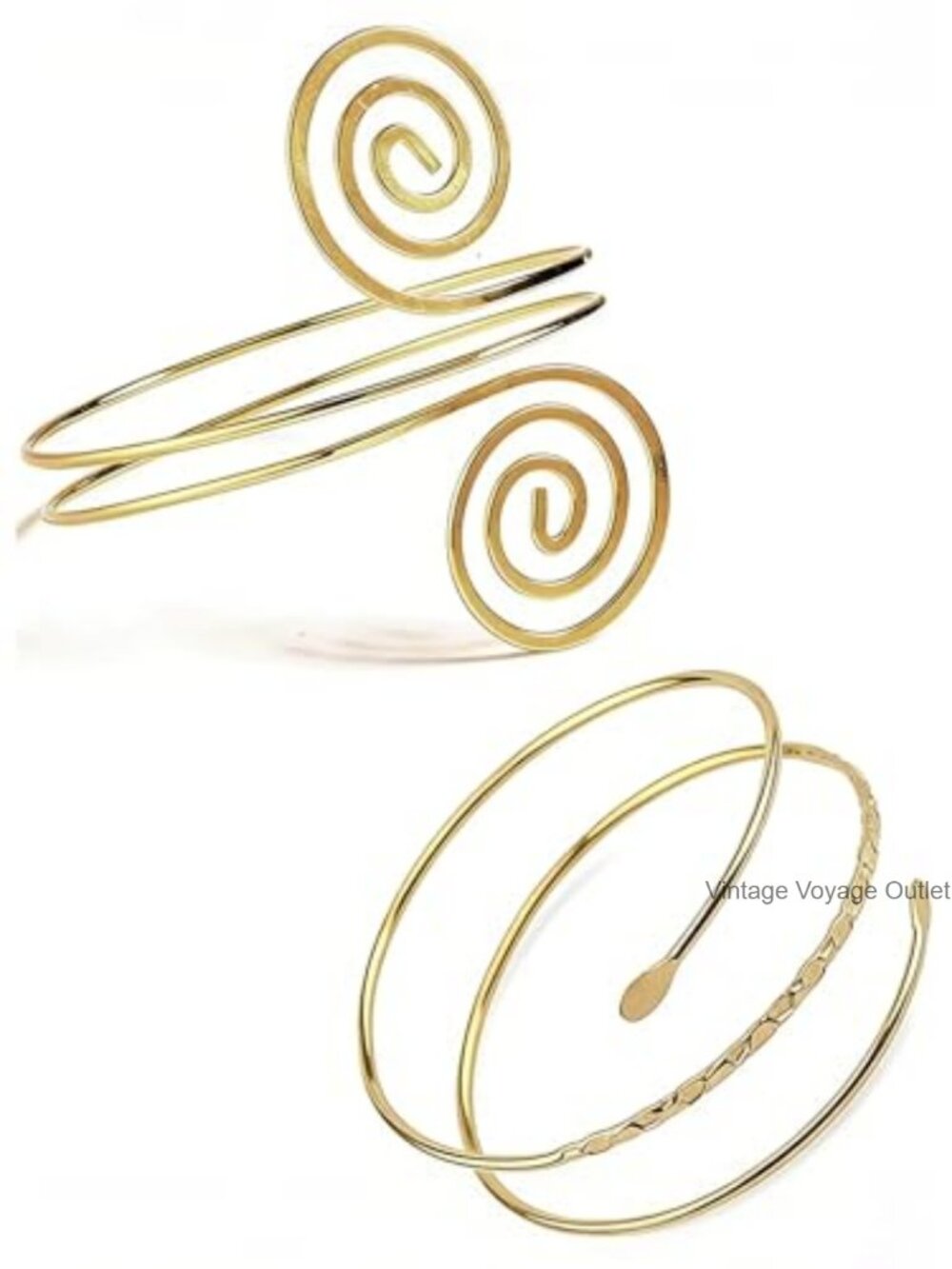 2Pcs Simple Swirl Upper Arm Cuff Bracelets Adjustable Alloy Gold Plated